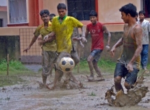 Children playing in puddles at risk